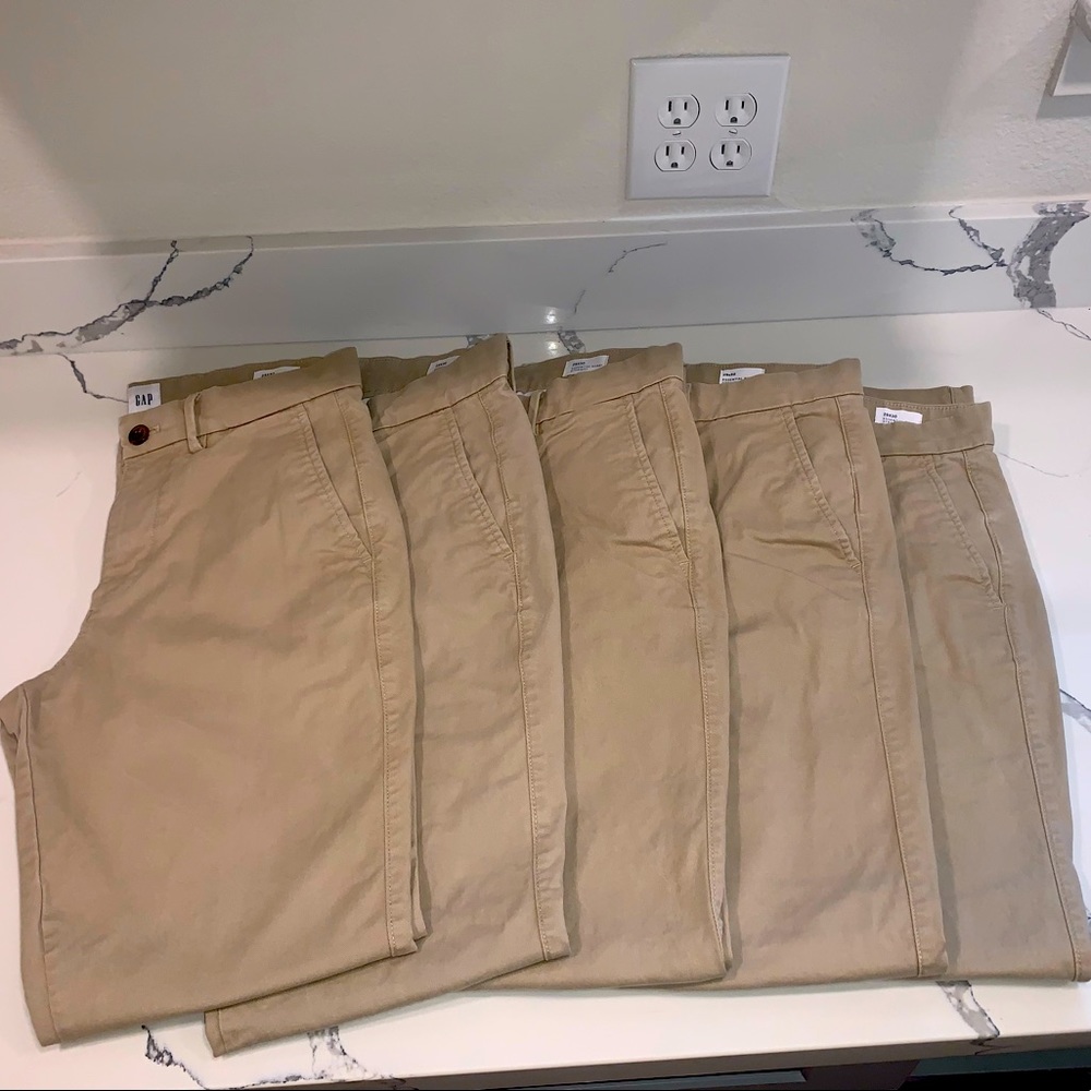 5 Pairs Men’s 29x30 Gap Essential Khaki Straight Uniform Work Pants